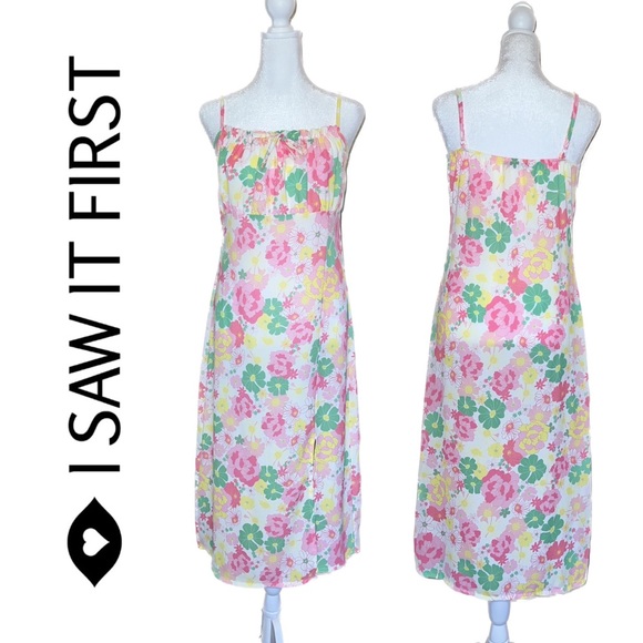 Floral Square Neck Midi Dress with Ruched Bust and Slit - Picture 11 of 12